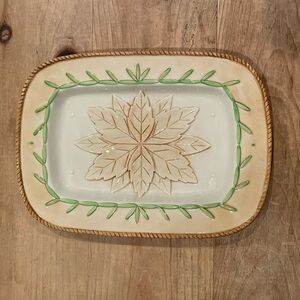 Fitz and Floyd Le Canard Classics VTG neutral leaf 2003 Rectangular Snack Dish